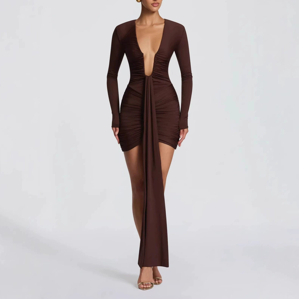 Forever 21 Deep V-Neck Bodycon Dark Brown Dress